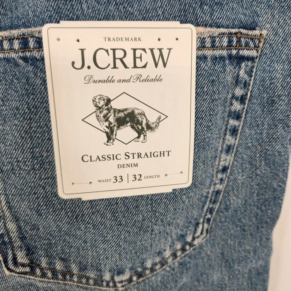 J.Crew 33X32 Rigid Light‎ Wash Classic Straight Jeans NWT